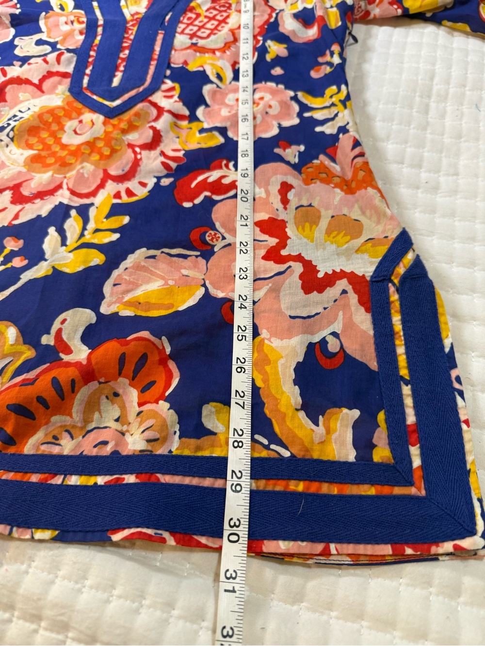 Tory Burch Blue Floral Tunic with Pink, Yellow and Orange Accents - Picture 11 of 12